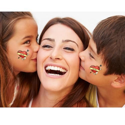 Mom Heart Temporary Tattoo - Pack of 10 Traditional Style Removable Tattoos for Mother's Day
