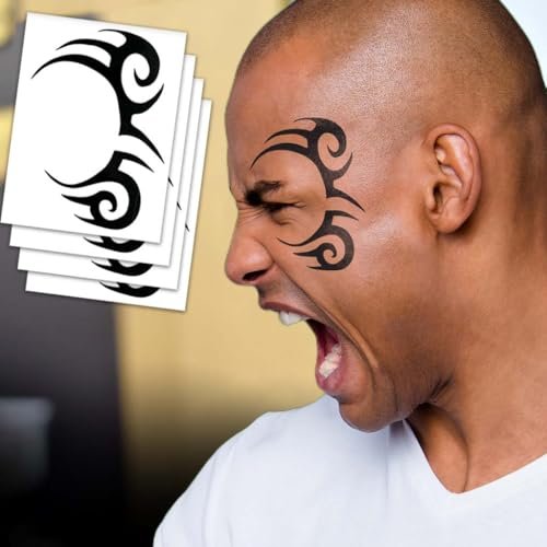 Tribal Face Temporary Tattoos – Pack of 4 Removable Prank Tattoos for Bachelor Parties - görsel 2