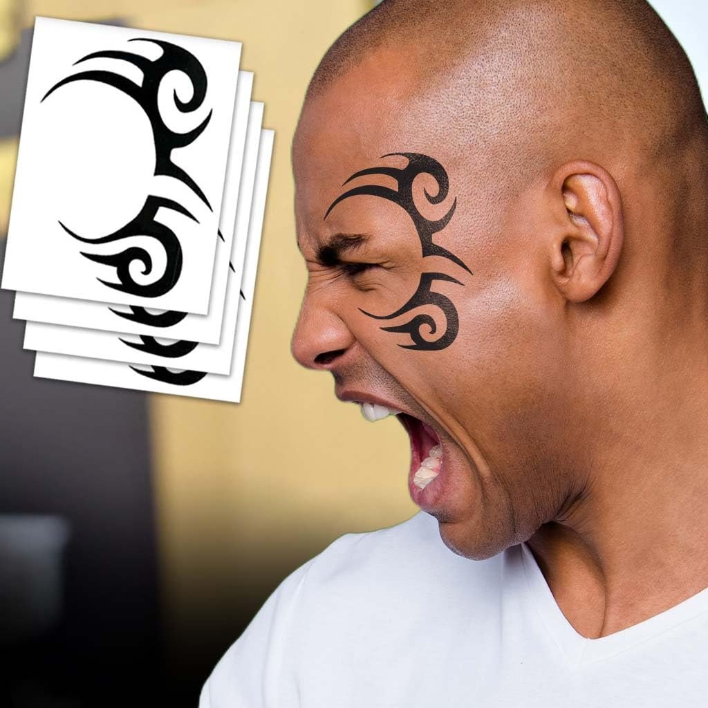 Tribal Face Temporary Tattoos – Pack of 4 Removable Prank Tattoos for Bachelor Parties - görsel 1