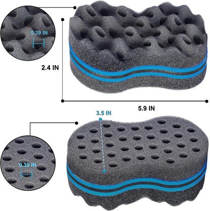 KHQBG Magic Twist Hair Sponges Set - Big Holes Sponge Brush for Curls, Curling Sponge Glove for Men & Women with Metal Afro Pick (6.7 inch)