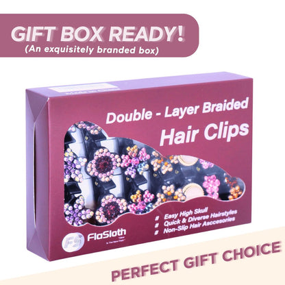 FlaSloth 7-Pack Crystal Stone Braided Hair Clips - Double-Layer Star & Flower Rhinestone Duckbill Clips for Women and Girls - Non-Slip Sparkling Hair Accessories
