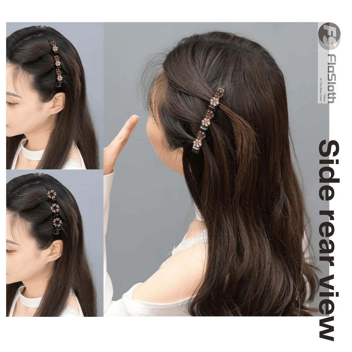 FlaSloth 7-Pack Crystal Stone Braided Hair Clips - Double-Layer Star & Flower Rhinestone Duckbill Clips for Women and Girls - Non-Slip Sparkling Hair Accessories - görsel 11
