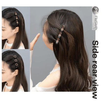 FlaSloth 7-Pack Crystal Stone Braided Hair Clips - Double-Layer Star & Flower Rhinestone Duckbill Clips for Women and Girls - Non-Slip Sparkling Hair Accessories