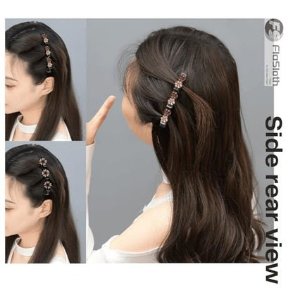 FlaSloth 7-Pack Crystal Stone Braided Hair Clips - Double-Layer Star & Flower Rhinestone Duckbill Clips for Women and Girls - Non-Slip Sparkling Hair Accessories