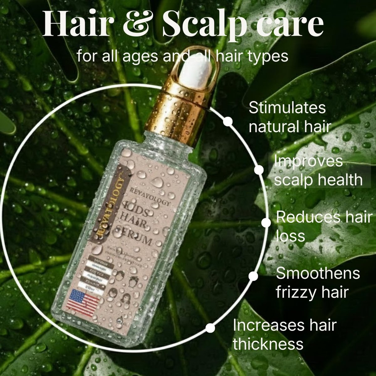 Revatology Kids & Baby Hair Serum Leave-In Conditioner - Lightweight Scalp Serum for Dry Scalp, Frizz Control & Healthy-Looking Hair Growth, 30 Botanicals, Chemical Free, Made in USA, 1 Fl Oz Avelisse