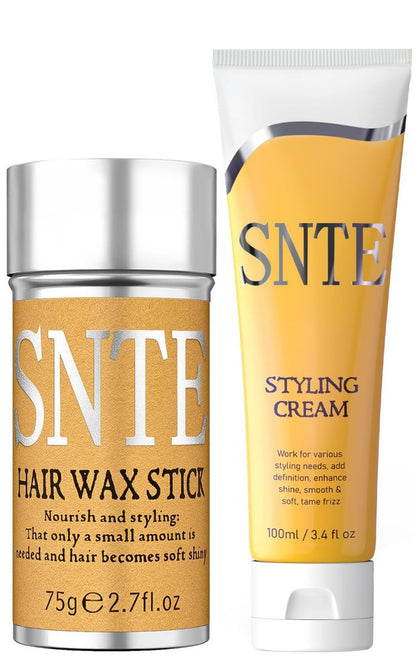 Samnyte Hair Wax Stick & Styling Cream Kit – Slick Back Hair Products for Women & Kids, Non-Greasy Fly Away Stick, Hair Styling Accessories for Buns & Braiding (Yellow, 3 oz x 2)