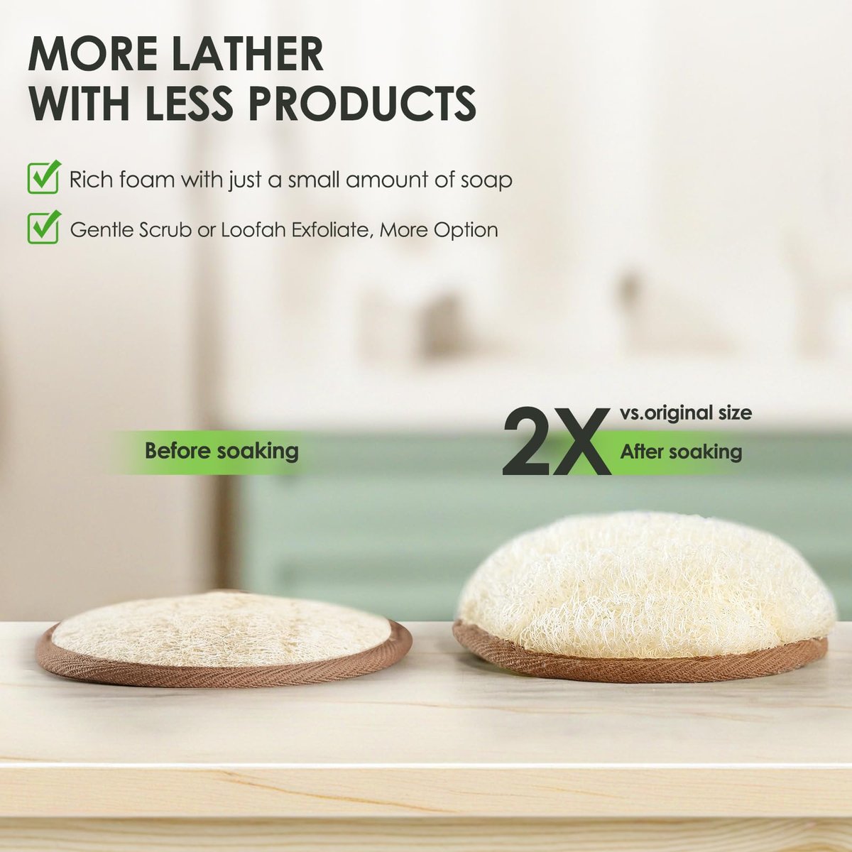 RIYNIBIY 2-Pack Natural Exfoliating Loofah Body Scrubber – Egyptian Shower Sponge for Men & Women - görsel 7