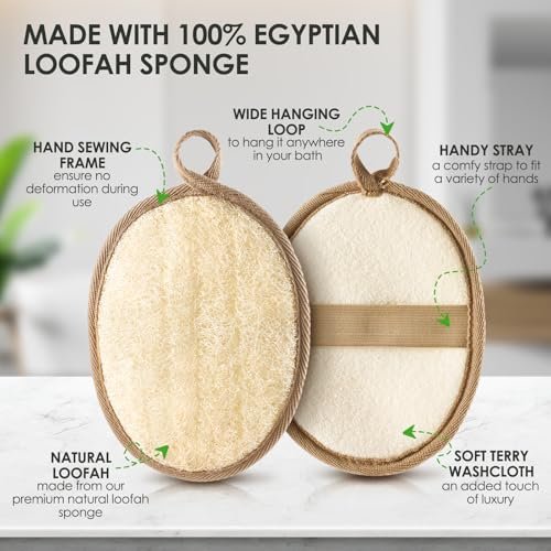RIYNIBIY 2-Pack Natural Exfoliating Loofah Body Scrubber – Egyptian Shower Sponge for Men & Women - görsel 4