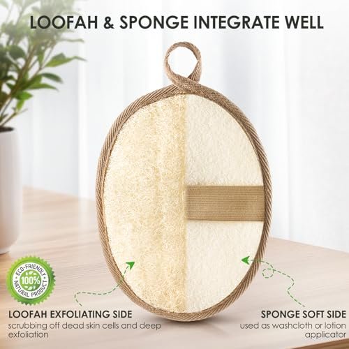 RIYNIBIY 2-Pack Natural Exfoliating Loofah Body Scrubber – Egyptian Shower Sponge for Men & Women - görsel 6
