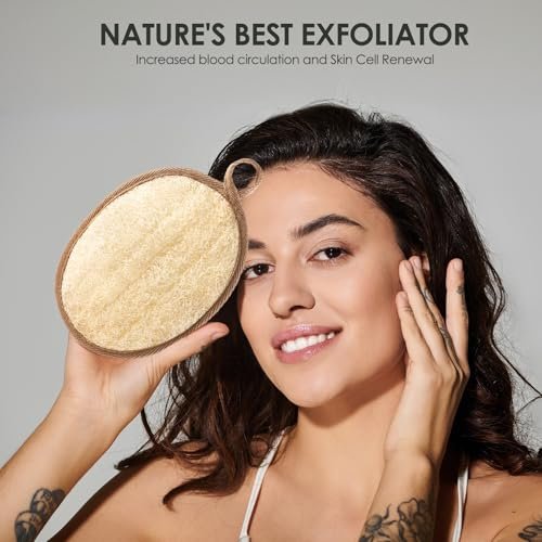 RIYNIBIY 2-Pack Natural Exfoliating Loofah Body Scrubber – Egyptian Shower Sponge for Men & Women - görsel 10