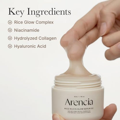 Arencia Rice Mucin Overnight Glow Face Mask Serum - 1.76 oz | Plumping Hyaluronic Acid Treatment