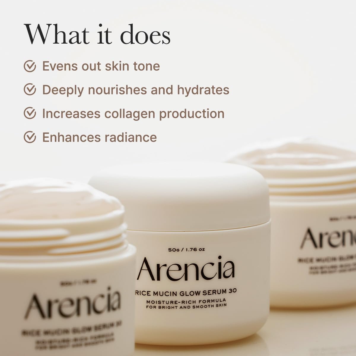 Arencia Rice Mucin Overnight Glow Face Mask Serum - 1.76 oz | Plumping Hyaluronic Acid Treatment - görsel 6