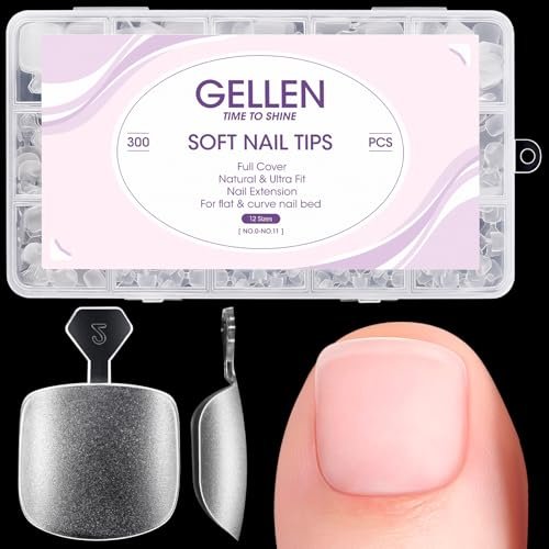 Gellen Press On Toenails 300PCS Short Square Toe Nail Tips Full Cover Matte Soft Gel Fake Toenails, 12 Sizes Clear Toe Nail Extensions with Easy Handle for Pedicure DIY Home Nail Salon Avelisse