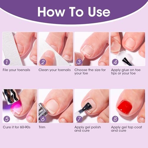 Gellen Press On Toenails 300PCS Short Square Toe Nail Tips Full Cover Matte Soft Gel Fake Toenails, 12 Sizes Clear Toe Nail Extensions with Easy Handle for Pedicure DIY Home Nail Salon Avelisse