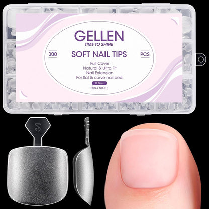 Gellen Press On Toenails 300PCS Short Square Toe Nail Tips Full Cover Matte Soft Gel Fake Toenails, 12 Sizes Clear Toe Nail Extensions with Easy Handle for Pedicure DIY Home Nail Salon Avelisse