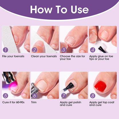 Gellen Press On Toenails 300PCS Short Square Toe Nail Tips Full Cover Matte Soft Gel Fake Toenails, 12 Sizes Clear Toe Nail Extensions with Easy Handle for Pedicure DIY Home Nail Salon Avelisse