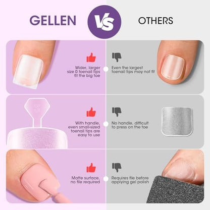 Gellen Press On Toenails 300PCS Short Square Toe Nail Tips Full Cover Matte Soft Gel Fake Toenails, 12 Sizes Clear Toe Nail Extensions with Easy Handle for Pedicure DIY Home Nail Salon Avelisse
