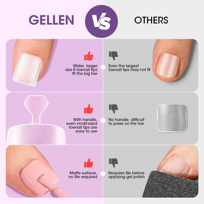 Gellen Press On Toenails 300PCS Short Square Toe Nail Tips Full Cover Matte Soft Gel Fake Toenails, 12 Sizes Clear Toe Nail Extensions with Easy Handle for Pedicure DIY Home Nail Salon Avelisse