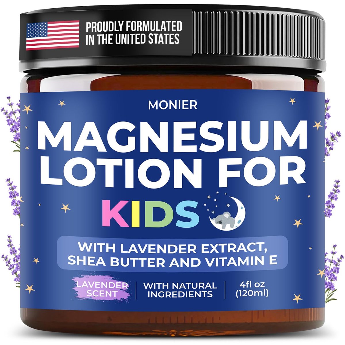 MONIER Magnesium Lotion for Kids - Relaxing Magnesium Cream with Lavender, Shea Butter, Aloe Vera - 100% Natural Ingredients (4 oz, Unscented) Avelisse