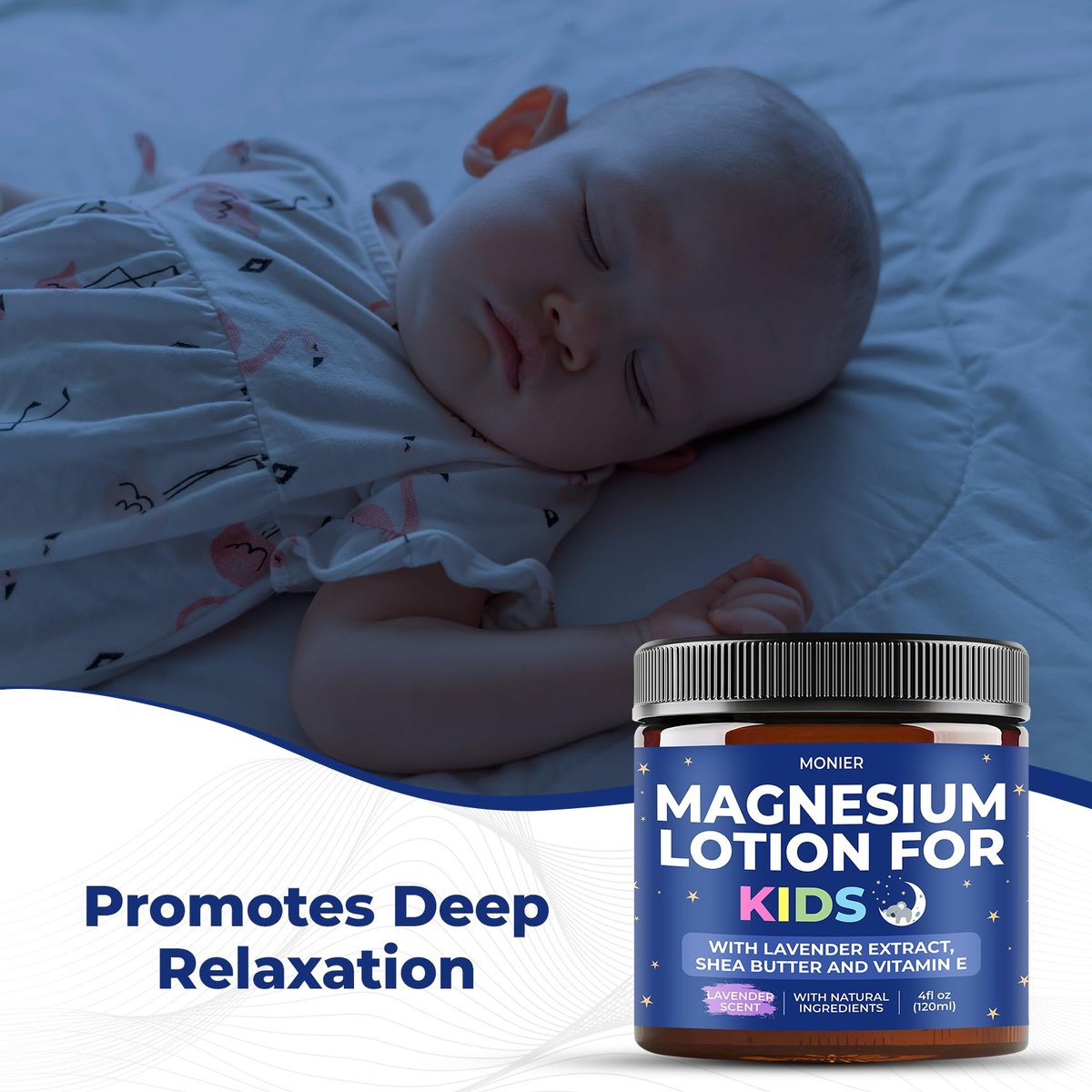 MONIER Magnesium Lotion for Kids - Relaxing Magnesium Cream with Lavender, Shea Butter, Aloe Vera - 100% Natural Ingredients (4 oz, Unscented) Avelisse