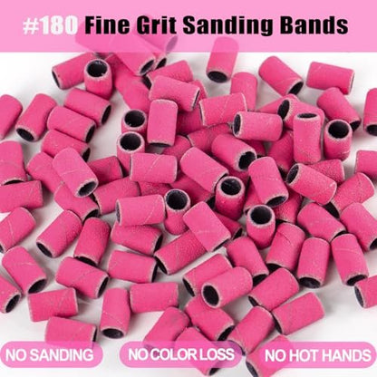 Haozher 135 Pcs Nail Drill Bits Sanding Bands - Mixed Grit 80/120/180/240 for Acrylic Gel Manicures Pedicure