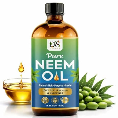 DAS NATURALS Pure Neem Oil for Plants, Hair Growth & Skin — 100% Cold-Pressed Unrefined Concentrate | Indoor, Outdoor Garden | Face, Scalp, Nails, Pets | 16 fl oz Avelisse