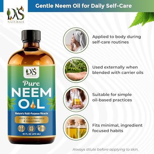 DAS NATURALS Pure Neem Oil for Plants, Hair Growth & Skin — 100% Cold-Pressed Unrefined Concentrate | Indoor, Outdoor Garden | Face, Scalp, Nails, Pets | 16 fl oz Avelisse