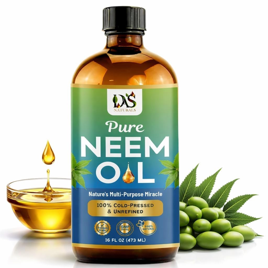 DAS NATURALS Pure Neem Oil for Plants, Hair Growth & Skin — 100% Cold-Pressed Unrefined Concentrate | Indoor, Outdoor Garden | Face, Scalp, Nails, Pets | 16 fl oz Avelisse