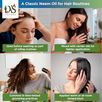 DAS NATURALS Pure Neem Oil for Plants, Hair Growth & Skin — 100% Cold-Pressed Unrefined Concentrate | Indoor, Outdoor Garden | Face, Scalp, Nails, Pets | 16 fl oz Avelisse