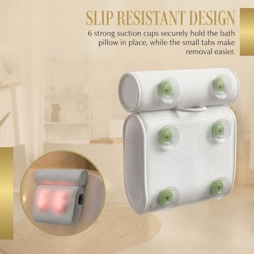MONET Massaging Bath Pillow — Shiatsu Neck and Back Massager for Tub with 2 Speeds — IPX8 Waterproof Deep Kneading Comfort — 4 Massage Nodes USB-C Rechargeable — Spa Gift for Women — Fits All Tubs Avelisse