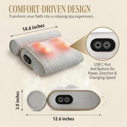 MONET Massaging Bath Pillow — Shiatsu Neck and Back Massager for Tub with 2 Speeds — IPX8 Waterproof Deep Kneading Comfort — 4 Massage Nodes USB-C Rechargeable — Spa Gift for Women — Fits All Tubs Avelisse