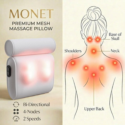 MONET Massaging Bath Pillow — Shiatsu Neck and Back Massager for Tub with 2 Speeds — IPX8 Waterproof Deep Kneading Comfort — 4 Massage Nodes USB-C Rechargeable — Spa Gift for Women — Fits All Tubs Avelisse