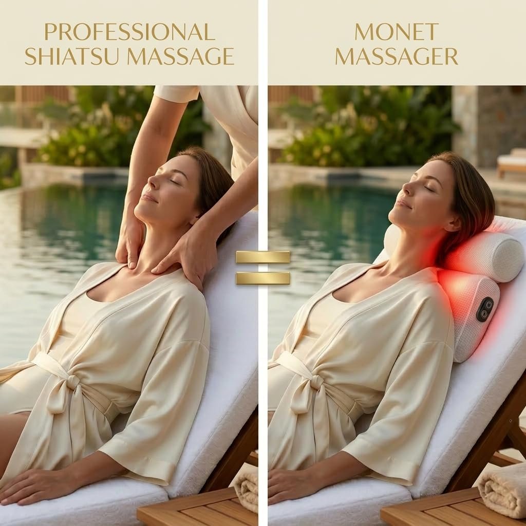 MONET Massaging Bath Pillow — Shiatsu Neck and Back Massager for Tub with 2 Speeds — IPX8 Waterproof Deep Kneading Comfort — 4 Massage Nodes USB-C Rechargeable — Spa Gift for Women — Fits All Tubs Avelisse
