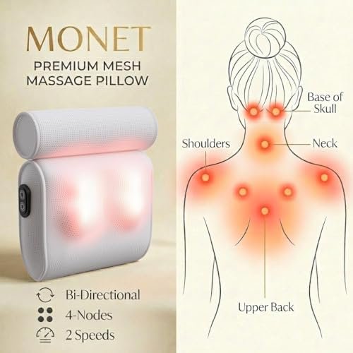 MONET Massaging Bath Pillow — Shiatsu Neck and Back Massager for Tub with 2 Speeds — IPX8 Waterproof Deep Kneading Comfort — 4 Massage Nodes USB-C Rechargeable — Spa Gift for Women — Fits All Tubs Avelisse