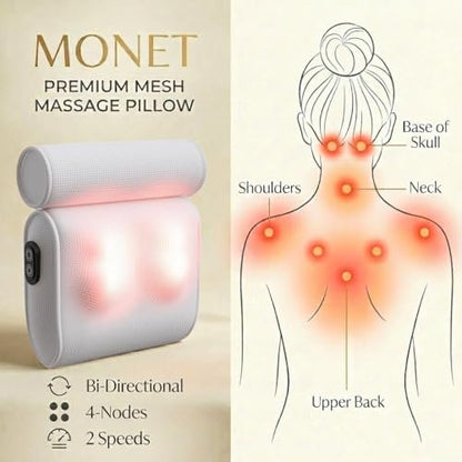 MONET Massaging Bath Pillow — Shiatsu Neck and Back Massager for Tub with 2 Speeds — IPX8 Waterproof Deep Kneading Comfort — 4 Massage Nodes USB-C Rechargeable — Spa Gift for Women — Fits All Tubs Avelisse
