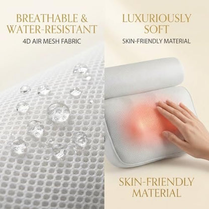 MONET Massaging Bath Pillow — Shiatsu Neck and Back Massager for Tub with 2 Speeds — IPX8 Waterproof Deep Kneading Comfort — 4 Massage Nodes USB-C Rechargeable — Spa Gift for Women — Fits All Tubs Avelisse