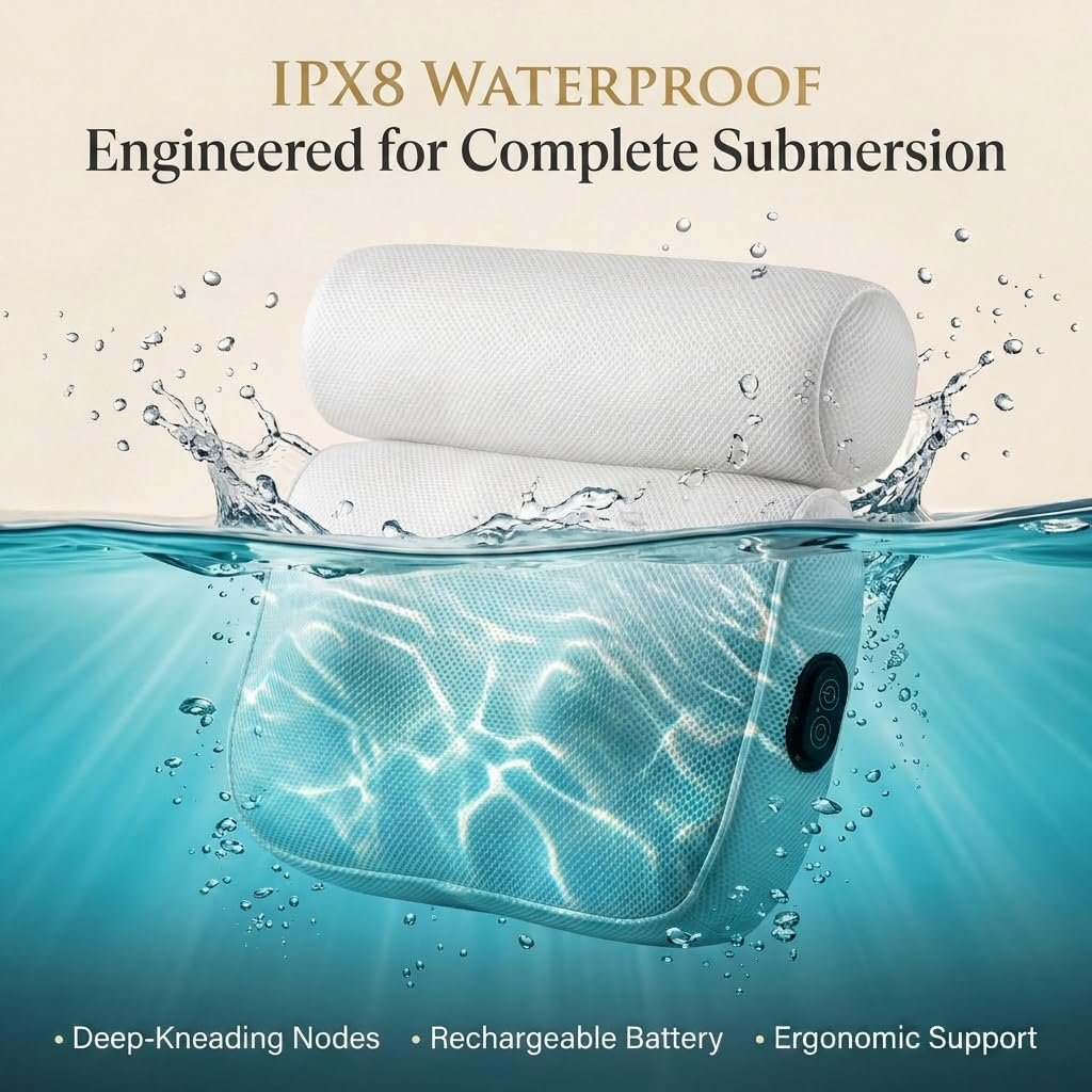 MONET Massaging Bath Pillow — Shiatsu Neck and Back Massager for Tub with 2 Speeds — IPX8 Waterproof Deep Kneading Comfort — 4 Massage Nodes USB-C Rechargeable — Spa Gift for Women — Fits All Tubs Avelisse
