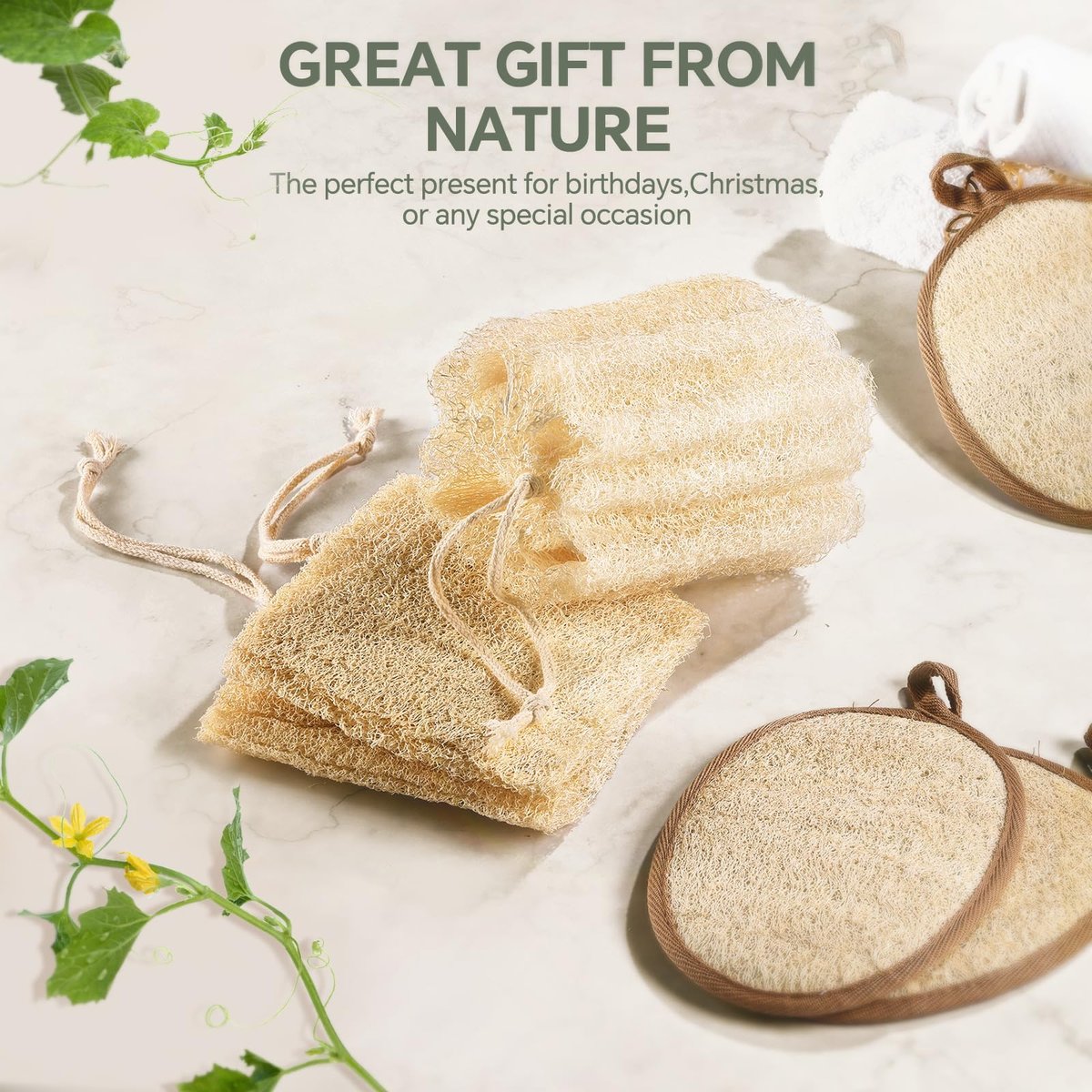 RIYNIBIY 3-Pack Egyptian Natural Loofah Exfoliating Body Scrubber - Real Luffa Sponge for Face, Back & Body - görsel 13