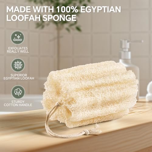 RIYNIBIY 3-Pack Egyptian Natural Loofah Exfoliating Body Scrubber - Real Luffa Sponge for Face, Back & Body - görsel 4