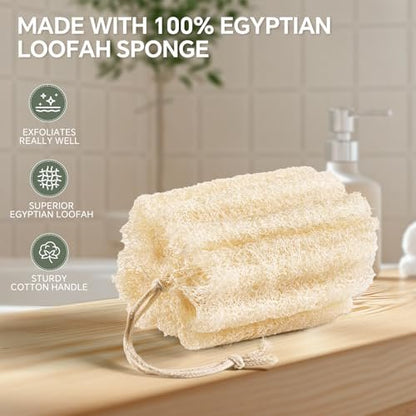 RIYNIBIY 3-Pack Egyptian Natural Loofah Exfoliating Body Scrubber - Real Luffa Sponge for Face, Back & Body