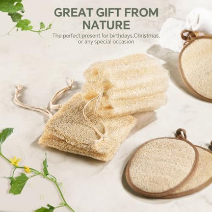 RIYNIBIY 3-Pack Egyptian Natural Loofah Exfoliating Body Scrubber - Real Luffa Sponge for Face, Back & Body