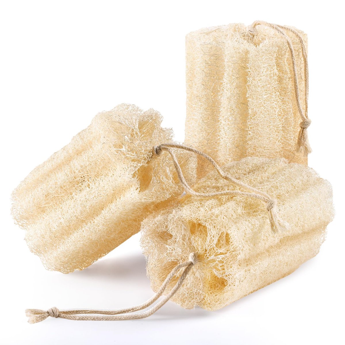 RIYNIBIY 3-Pack Egyptian Natural Loofah Exfoliating Body Scrubber - Real Luffa Sponge for Face, Back & Body - görsel 1