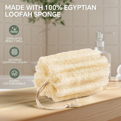 RIYNIBIY 3-Pack Egyptian Natural Loofah Exfoliating Body Scrubber - Real Luffa Sponge for Face, Back & Body
