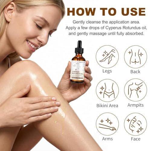 Rulviou Cyperus Rotundus Oil – Natural Hair Removal Oil for Reduced Body Hair Growth, Gentle for All Skin Types, 2 fl oz - görsel 10