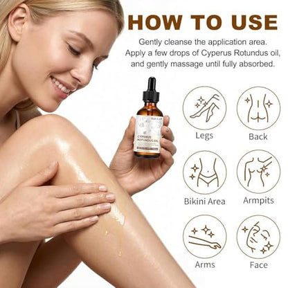 Rulviou Cyperus Rotundus Oil – Natural Hair Removal Oil for Reduced Body Hair Growth, Gentle for All Skin Types, 2 fl oz