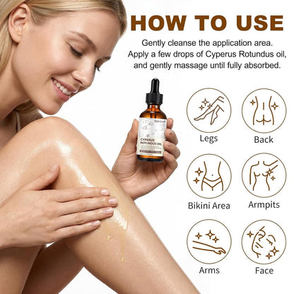 Rulviou Cyperus Rotundus Oil – Natural Hair Removal Oil for Reduced Body Hair Growth, Gentle for All Skin Types, 2 fl oz