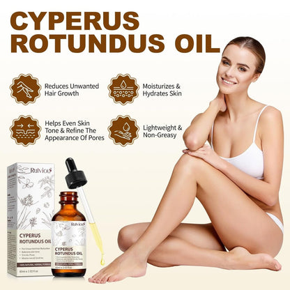Rulviou Cyperus Rotundus Oil – Natural Hair Removal Oil for Reduced Body Hair Growth, Gentle for All Skin Types, 2 fl oz