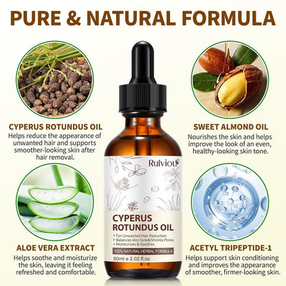 Rulviou Cyperus Rotundus Oil – Natural Hair Removal Oil for Reduced Body Hair Growth, Gentle for All Skin Types, 2 fl oz