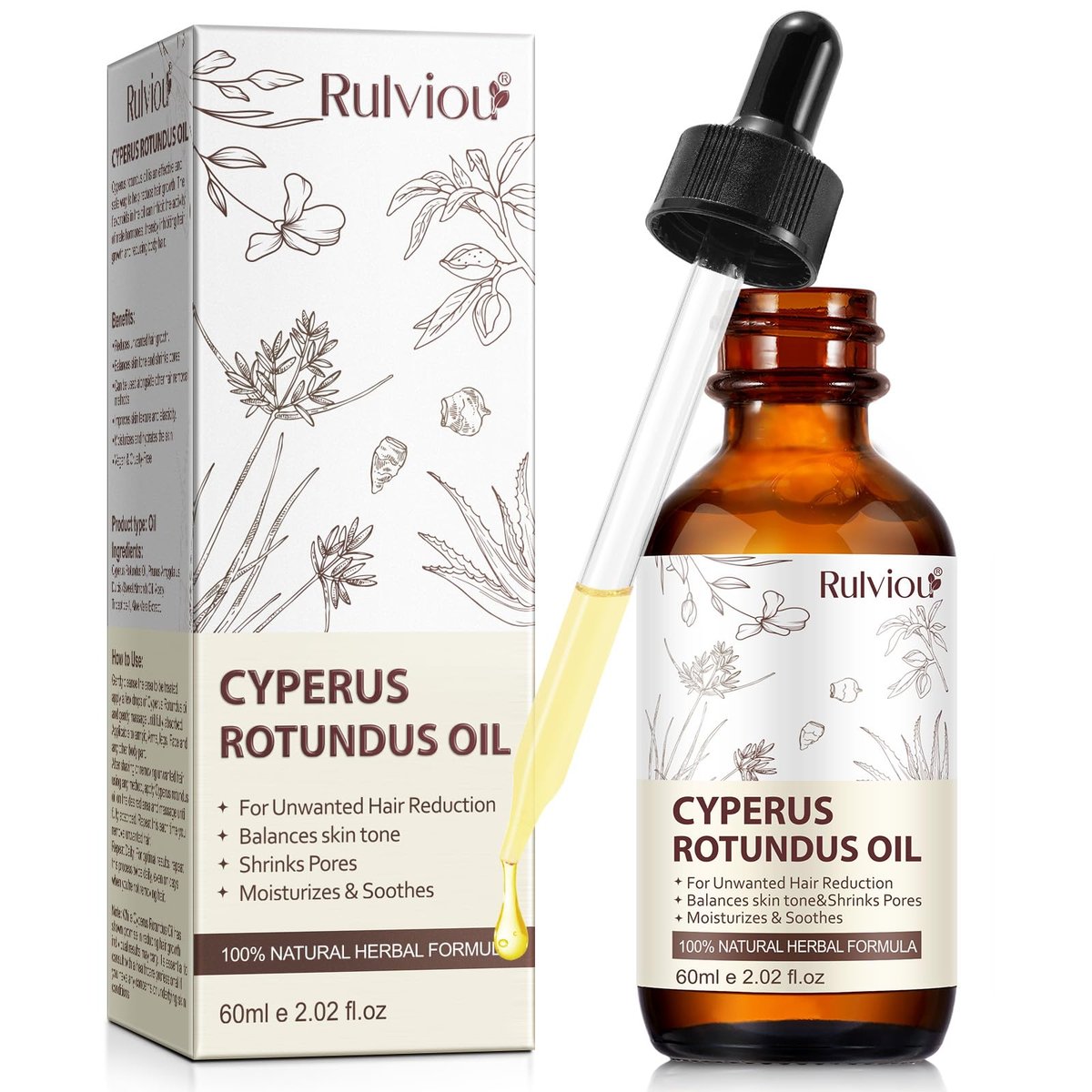 Rulviou Cyperus Rotundus Oil – Natural Hair Removal Oil for Reduced Body Hair Growth, Gentle for All Skin Types, 2 fl oz - görsel 1