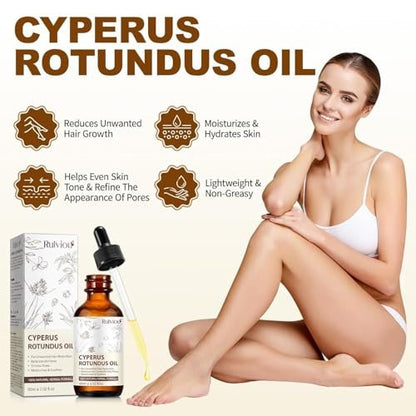 Rulviou Cyperus Rotundus Oil – Natural Hair Removal Oil for Reduced Body Hair Growth, Gentle for All Skin Types, 2 fl oz